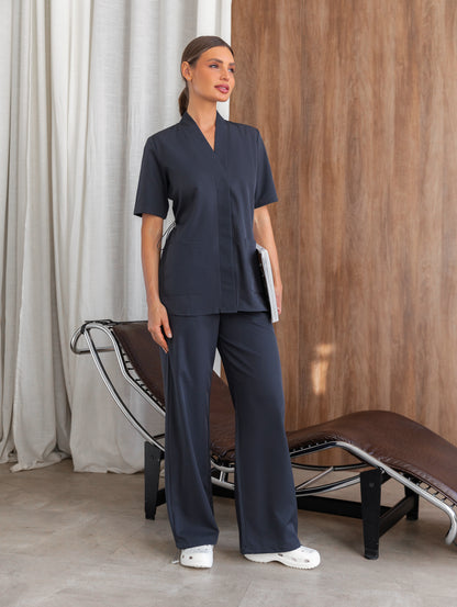 Uniforme médico gris oscuro elegante para médicos y enfermeros